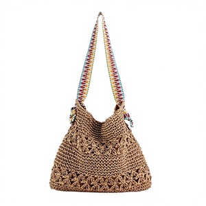Generation Vintage National Style Casual <b>Square</b> Shoulder Bag Color Paper Rope Woven Beach Women's Bag Magnetic Tanjing - Product Image 1