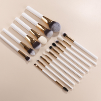 Ensemble de 16 pinceaux de maquillage synthétiques blancs et dorés avec pinceau éventail pour mascara, fond de teint, fard à paupières et usage visage/yeux