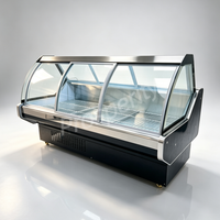 Vitrine réfrigérée pour charcuterie avec portes incurvées en verre (avant et arrière), refroidissement direct pour aliments cuits et viandes fraîches