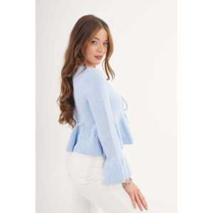 Cárdigan Azul Celeste para Mujer al por Mayor con Detalle de Volantes y Lazo Frontal - Product Image 5