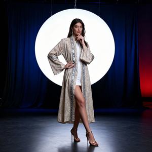 Vestido Abaya de Poliéster con Encaje Estampado Personalizado de Lujo para Mujeres Musulmanas, Proveedor Mayorista - Product Image 4