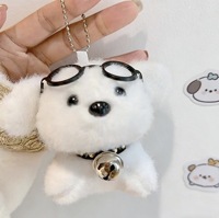 Pendentif chiot mignon avec lunettes et clochette, jouet en peluche, pendentif de sac, porte-clés de sac dessin animé, poupée, cadeau