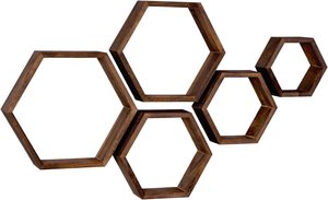 Lot de 5 étagères flottantes hexagonales, étagères murales en nid d'abeille, étagères de stockage en <span class=keywords><strong>bois</strong></span> pour la décoration <span class=keywords><strong>murale</strong></span>, la chambre à coucher - Product Image 4