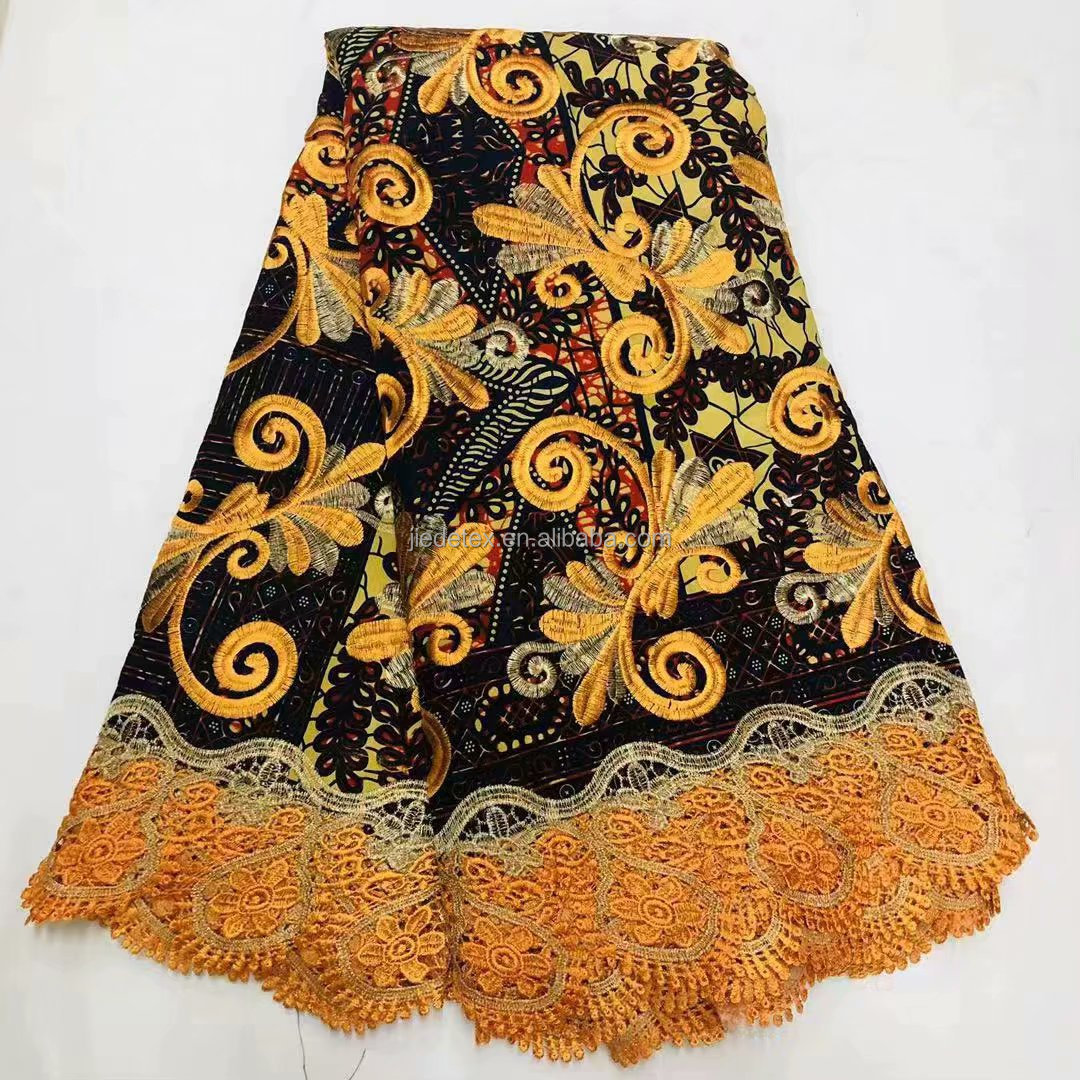 New Design 100% Cotton Nigerian Ankara African Prints Lace Wax Fabrics With Cord Lace Embroidery