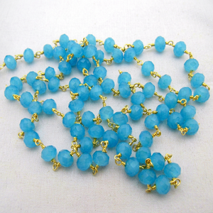 High Quality Natural Aqua Blue Chalcedony Rondelle Faceted 6mm Hydro Quartz Beaded <b>Rosary</b> Chain - Product Image 2