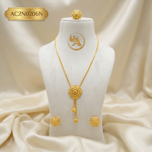 Luxury Classic Gold Plated Flower Charm Necklace Set with <b>Snake</b> Chain and Earrings for Women's Fashion - Product Image 1