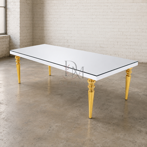 Mesa de Banquete Rectangular de Acero Inoxidable Dorado Premium con Tapa Blanca y Patas Talladas para Bodas y Eventos, Suministro al por Mayor - Product Image 5