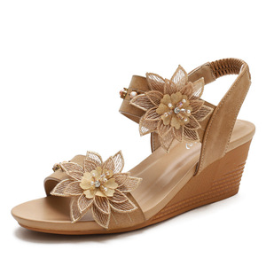 <span class=keywords><strong>Sandalias</strong></span> de cuña para mujer Bohemia flor punta abierta plataforma de gladiador romano tacón alto Casual verano elegante playa <span class=keywords><strong>sandalias</strong></span> de mujer - Product Image 1