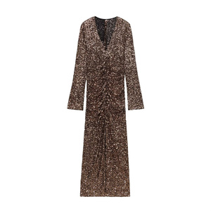 KAR&OT ZA Abito da Donna Primavera 2026 Nuovo Elegante e alla Moda <span class=keywords><strong>con</strong></span> <span class=keywords><strong>Paillettes</strong></span> Scollo a V <span class=keywords><strong>Maniche</strong></span> <span class=keywords><strong>Lunghe</strong></span> 9519108 - Product Image 1