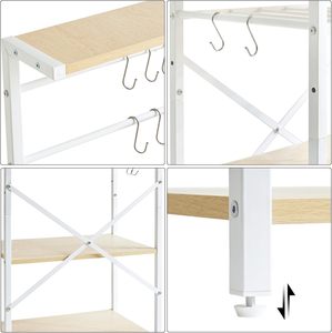 Chariot de cuisine moderne avec support en bois réglable et cadre en métal UHBR001R Étagères de rangement pour four à micro-ondes et crochets en S pour le vin - Product Image 5