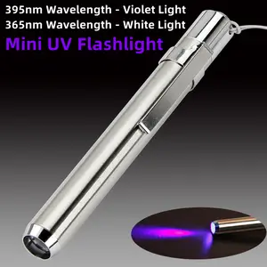UV LED 손전등 395nm 365nm 자외선 라이트 미니 플래시 라이트 UV 랜터 휴대용 LED 램프 현금 의료 제품 감지기