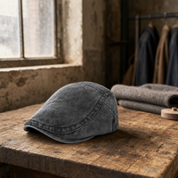 Casquette plate en sergé de coton lavé personnalisée, style vintage Ivy Newsboy, rétro, casquette de chauffeur bec de canard, unisexe, avec sangles latérales ajustables