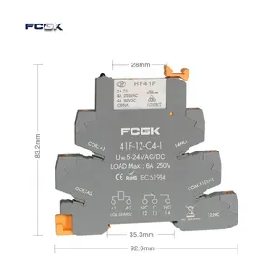 FCGK 41F-1Z-C4-1 6A Din Rail Slim Relay Module Switch Electromagnetic Relay 6-24vdc Spdt Interface 240v Relay Socket