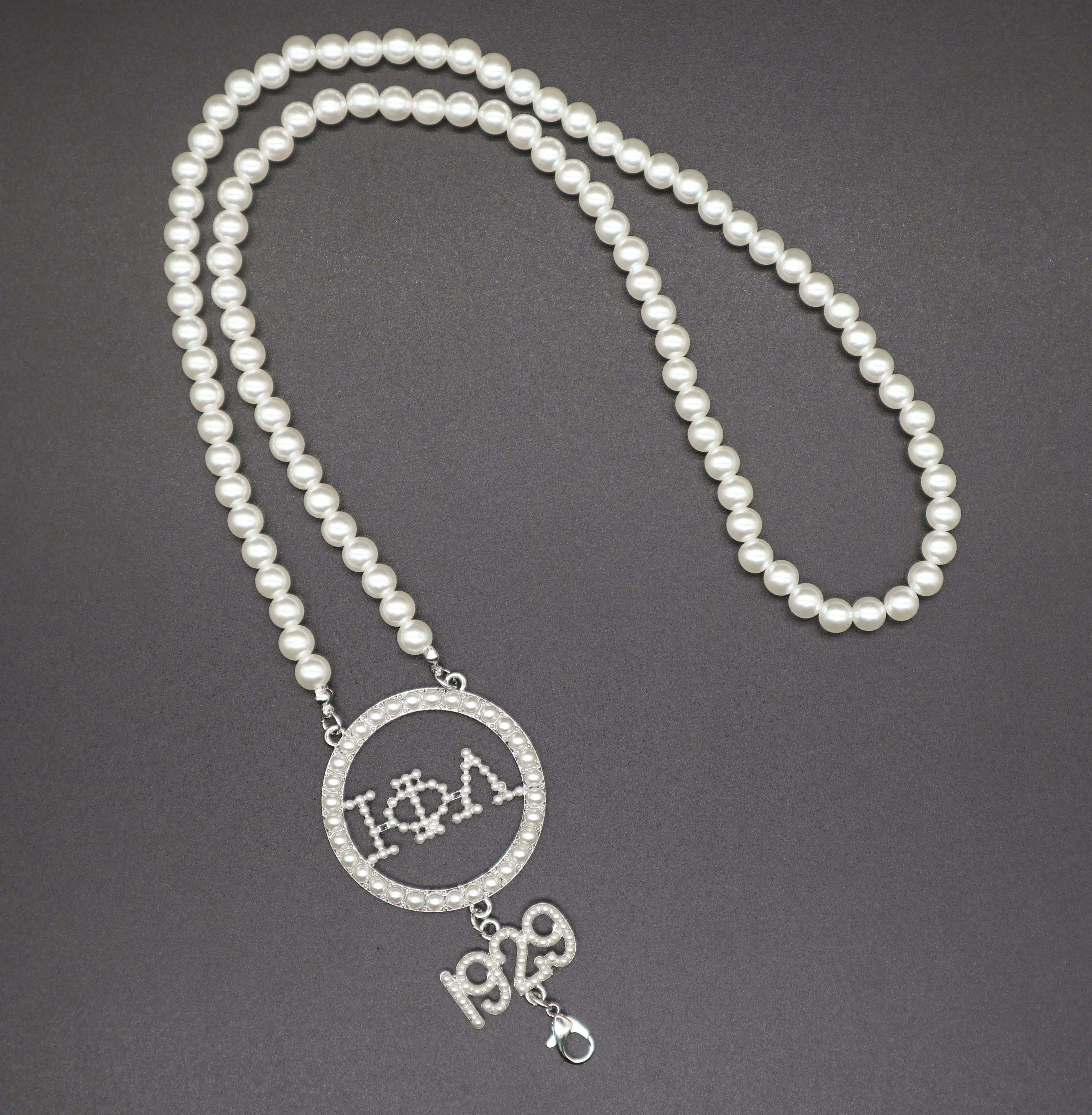 New products sorority Iota Phi Lambda Pearl Lanyard 1929 Greek Necklaces customized logo Brooch Necklace