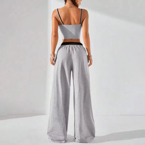 All'ingrosso cotone per il tempo libero Casual quotidiano Colorblock 2 in1 canottiera ampia pantaloni da salotto 2 pezzi da donna Set da salotto - Product Image 4