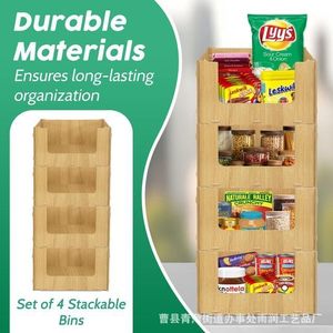 <b>Bamboo</b> Wood Stackable Storage <b>Basket</b> Multi Tier With Handle For Kitchen Bathroom Organization - Product Image 2
