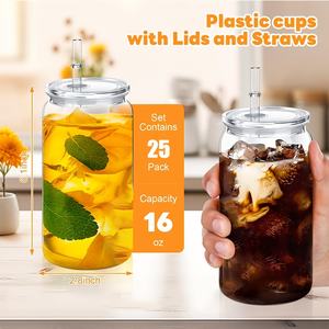 Magazzino degli Stati Uniti infrangibile 16 once di plastica trasparente per bere bicchieri con coperchi e cannucce per frullati, caffè freddo, tè al latte - Product Image 3