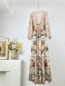 2025 primavera moda Vintage con stampa floreale a-line abito da sera da donna 100% in seta manica lunga Sexy con scollo a V - Product Image 2