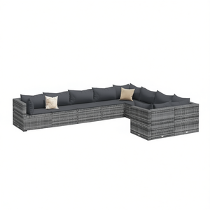 Gray Outdoor Garden <b>Sofa</b> <b>Set</b> Pe Rattan Waterproof Contemporary Design High Density Foam Cushions - Product Image 1