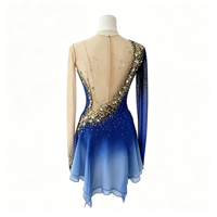 Robe de compétition de patinage artistique en tissu maille souple, ornée de strass scintillants, à manches longues, pour adultes et enfants, pour spectacle sur glace