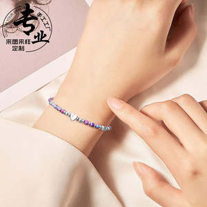 Best-Selling Bohemian Natural Purple Crystal <strong>Beaded</strong> Bracelet for Women Black Gallstone Heart-shaped Bead Brace for Gift Europe - Product Image 3