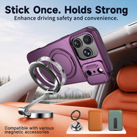 Étui de téléphone magnétique 2-en-1 Skin Feel 360 °   Support rotatif avec anneau et cache-caméra coulissant, protection intégrale pour iPhone 18 17 16 Pro Max