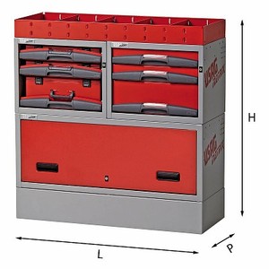 Armoire de rangement en plastique automobile 5006 E12 rouge et gris, 4 tiroirs, boîte à outils, organisateur pour atelier et garage - Product Image 1