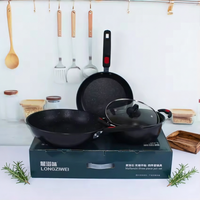 Ensemble de 3 ustensiles de cuisine antiadhésifs en pierre médicale pour la maison : Wok, marmite et poêle à frire