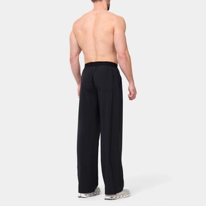 Vente en gros de pantalons de survêtement en coton et lin à jambes larges pour hommes, avec logo personnalisé, pour la course à pied, l'entraînement et la salle de sport - Product Image 2