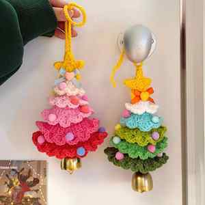 Dopamined Christmas Bell Ornament Colorful Knitted Yarn <b>Plush</b> Soft Tree Car Hanging Pendant Handmade Keychain Holiday Accessory - Product Image 1