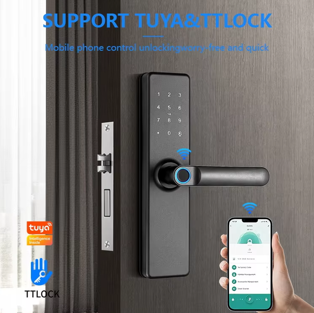 TTLOCK Ble Fingerprint Password Digital Keypad Handle Lock,USB Powered Intelligent Biometric Electronic Hotel Smart Lock