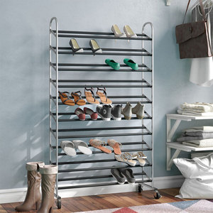 Customized 10-Tier Metal Home <strong>Shoe</strong> <strong>Rack</strong> with Movable <strong>Wheels</strong> Entryway Organizer and Display Stand - Product Image 4