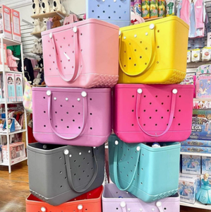 Waterproof EVA Tote <b>Bag</b> Lightweight Perforated Open Top Two Handles Button Portable Shopping Beach Travel <b>Bag</b> for Women - Product Image 3