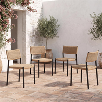 Chaises de salle à manger d'extérieur en corde tressée, chaises d'appoint modernes en osier pour patio avec structure en métal noir pour jardin et cour arrière