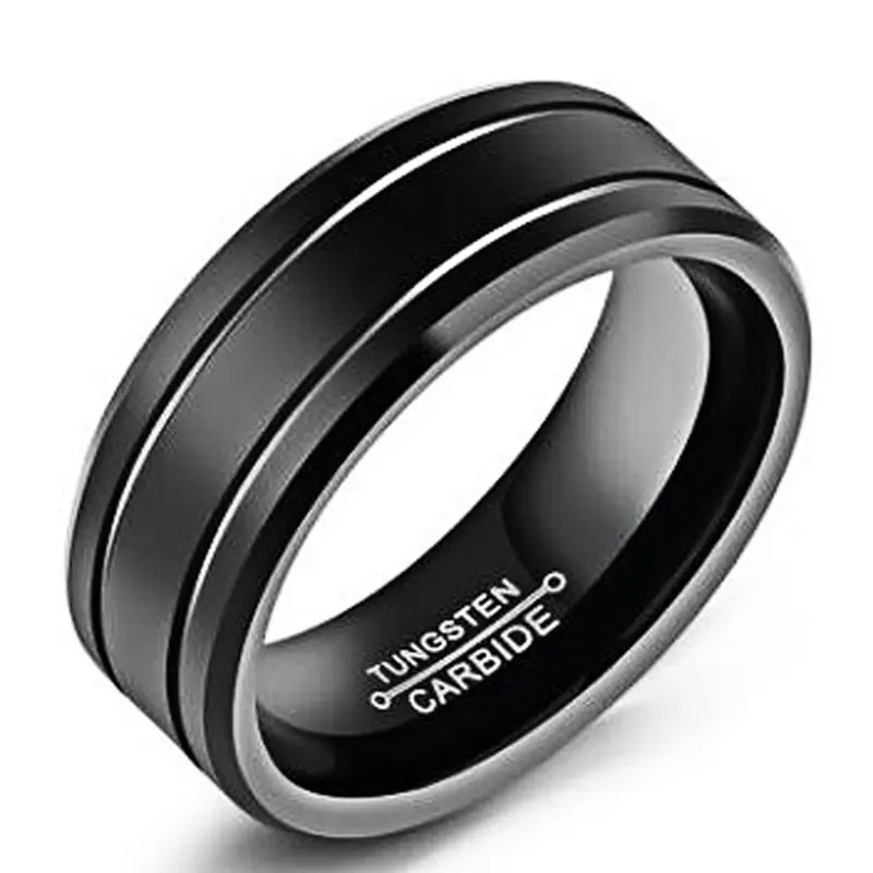 Cool Fashion New Black Tungsten Men Ring Groove Design Ring