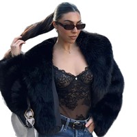 Eleganter Europäisch-Amerikanischer Herbst-Winter Casual Fuchspelz Schwarzer Mantel Damen Luxus Plüsch Gestrickter Kunstleder-Mantel
