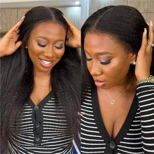 Perruques de cheveux humains lisses crépus avec baby hair bouclés <span class=keywords><strong>afro</strong></span>, Lace Front HD transparente 13x4, ligne de cheveux naturelle, bords crépus, cheveux bouclés - Product Image 5