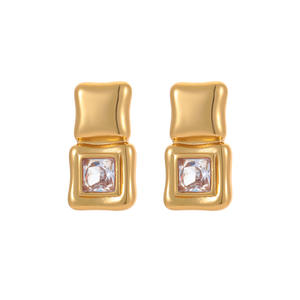 Pendientes de circonita cuadrados grandes con orificios, pendientes de acero inoxidable de moda para hombre y mujer - Product Image 5