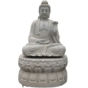 Садовое художественное украшение, ручная резьба, белый камень, большая Сидящая буддистская статуя Будды для медитации, скульптура