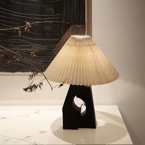 Lámpara de mesa plisada de madera maciza E27 Led 220V con interruptor de control, luz de noche para el cuidado de los ojos, para decoración de dormitorio - Product Image 4