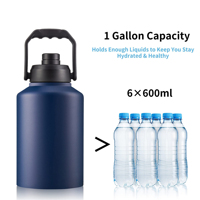 Bouteille d'eau isotherme personnalisée noire en acier inoxydable de 64 oz et 128 oz pour le sport et les activités de plein air, avec poignée et sac