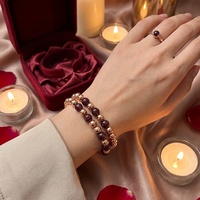 Bracelet extensible en grenat naturel et perles en or rose, avec pierres et perles métalliques alternées, pour femme, luxe, cristal de guérison, cadeau, vente en gros OEM