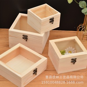 Caja de madera cuadrada con flores preservadas, de pino, con cierre, para regalos, manualidades, con tapa acrílica, para recuerdos de boda, regalos para damas de honor, dulces - Product Image 1