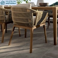 Table et chaises de salle à manger mobiles haut de gamme en teck et ardoise, anti-corrosion, style nordique, pour extérieur, salon, cour, terrasse, hôtel, jardin, villa