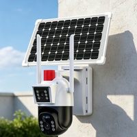 Caméra de sécurité solaire extérieure 8W à double objectif 4MP F2.0 avec 8 LED sphériques blanches 1/64, design moderne IP66, rechargeable, Wi-Fi 15m