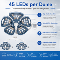 Lampe chirurgicale LED suspendue au plafond à faible consommation (3,2 mW) avec tête à 5 lobes en forme de pétale, Ra 85, CRI élevé, sans ombre, pour la chirurgie ORL et dentaire