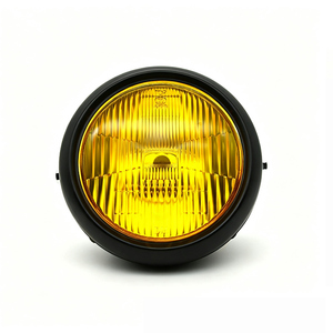 Phare rond rétro de 7 pouces pour moto, pour Harley CG GN Benelli Leoncino, phare avant universel, noir chromé, jaune clair - Product Image 1