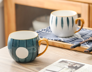 Factory Direct Sale Pumpkin Shape Cartoon Design Eco-friendly Stoneware Ceramic Coffee Mug Blue Pattern <b>Orange</b> Rim Dishwasher - Product Image 5