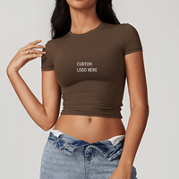 T-shirt Y2K découpé personnalisé en gros, best-seller, coupe ajustée, manches courtes, imprimé en relief, pour femme, idéal pour l'été et le sport
