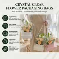 Caja de Flores Transparente Estética Estilo Coreano, Caja de Plástico para Envolver Regalos con Asas de Cuerda Resistentes